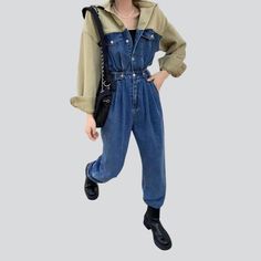 Introducing our 2023 Spring Collection two-color women's denim overalls. street style ââ‚?a bold statement of style and attitude!Why They're Your Perfect Street StyleFeaturing an oversized silhouette. distressed detailing. and bold colors. these denim overalls are the perfect way to express your style. Crafted from premium quality denim. they offer a durable. high-end look that is sure to turn heads. With a buttoned closure and an edgy zipper. these overalls provide both a functional and fashion Oversized Utility Jeans For Fall, Casual Oversized Jumpsuits And Rompers For Fall, Trendy Fall Cargo Jeans In Medium Wash, Trendy Medium Wash Cargo Jeans For Fall, Casual High Rise Denim Jumpsuit For Fall, Trendy Washed Cargo Jeans For Spring, Spring Streetwear Cargo Jeans, High Waist Denim Jumpsuit With Pockets, Trendy Denim Cargo Jeans For Spring