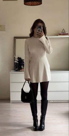 Teenage Classy Outfits, Edgy Classy Aesthetic, Classy Cosy Outfit, Autumn Dress Outfit Classy, Cold Weather Bridal Shower Outfit, Cutesy Winter Outfits, Dressy Dinner Outfit Winter, Autumn Birthday Outfit, Classy Autumn Outfits