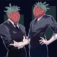 two anime characters with strawberries on their heads