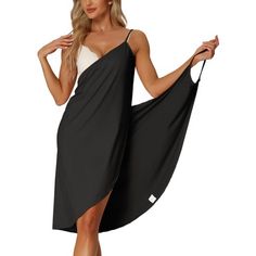 cheibear Women's Cover Ups Beach Seaside Summer Backless Spaghetti Strap Dress Sarongs Wrap Black XX-Large