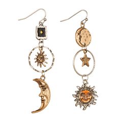 PRICES MAY VARY. [Sun Moon Earrings] -These moon star earrings feature a vintage design for a unique and artistic look. The left and right earrings are different and the asymmetrical design adds personality and fun, allowing you to exude unique charm in different occasions. [Perfect Gift] - It is a good gift for female friends, so that they can get more natural energy empowered, can let them get more confidence and energy, suitable for all occasions. [Earrings Size] - The dimensions of these dan Unique Dangle Earrings With Sun And Moon Design, Unique Sun And Moon Dangle Earrings, Unique Sun And Moon Design Dangle Earrings, Unique Sun And Moon Design Drop Earrings, Vintage Moon Earrings For Gift, Vintage Moon-shaped Earrings For Gift, Vintage Moon Shaped Earrings For Gift, Vintage Moon Shaped Earrings, Vintage Moon-shaped Metal Earrings