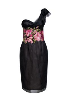 Stand out in style with the Marchesa black one-shoulder floral embroidered dress. This special occasion-ready dress features stunning floral embroidery on a black one-shoulder design. Complete the look with a pink jewel clutch and strappy heels for a glam and unique ensemble. Size 8 Mad in USA Shell 100% Nylon Top 100% Rayon Lining 100% Silk Invisible zipper back Beige mesh back Ruffled one-shoulder Boning in bodice Embroidered floral print Bust 30" Waist 29" Shoulder to hem 44" Shoulder Bones, Pink Jewels, Floral Embroidered Dress, Size 8 Dress, Marchesa, Shoulder Design, Strappy Heels, Embroidered Dress, Top 100