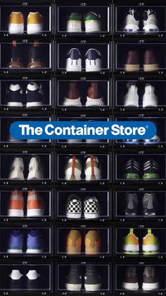 the container store is filled with many pairs of shoes