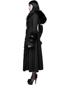 Gothic Winter Outfit, Dress With Coat, Gothic Winter, Mcbling Fashion, Hooded Winter Coat, Winter Outfits Cold, Men Fashion Casual Outfits, Black Faux Fur, Winter Coats Jackets