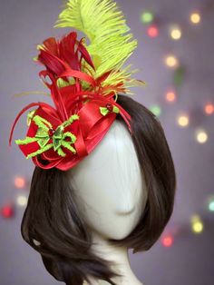 Whimsyville Fascinator Red satin fascinator with Grinchy green accents, this super fun fascinator by The Head Mistress is sure to add some spunk to your Whoville shoots! Fascinator fixed to a clip, fits ages 3 and up! Handmade Heart, Red Satin, Green Accents, Turks And Caicos Islands, Trinidad And Tobago, Jamaica, Fascinator