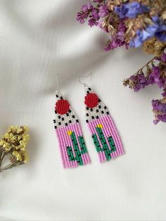 Cactus beaded earrings made from selected Czech beads. Nature seed bead earrings make an excellent personalized gift for bridesmaids, Mothers Day, birthdays, Valentine's Day, Wedding day, Christmas, New Year, and others. ♡ Bead Length - 3.1'' (8 Centimeters) ♡ Total Length - 3.5'' (9 Centimeters) ♡ Width - 0.8'' (2.5 Centimeters) ♡ Quality Czech beads ♡ Stainless steel mounts If you like these fringe dangle earrings with the plant cactus but would like them in a different color or size please em Summer Beaded Drop Earrings Gift, Summer Gift Beaded Drop Earrings, Nickel Free Beaded Earrings Summer Gift, Summer Dangling Beads Jewelry Gift, Summer Gift Jewelry With Dangling Beads, Colorful Beaded Earrings For Summer Gift, Summer Beaded Earrings As Gift, Summer Tiny Beads Jewelry Gift, Summer Gift Jewelry With Tiny Beads