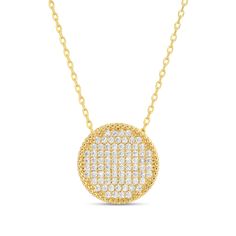 This elegant necklace features a delicate circle adorned with sparkling cubic zirconia, complete with a chain that threads through the center. .6" Pendant 18k Gold or Rhodium Plated Brass Base Cubic Zirconia Cubic Zirconia Diamond Necklace With Pave Setting, Cubic Zirconia Necklace With Pave Setting, Gold Circular Diamond Jewelry, Diamond White Chain Necklace With Diamond Cut, Gold Diamond Necklace With Adjustable Chain, Diamond White Diamond Cut Chain Necklace, Fine Jewelry Necklace With Sparkling Stones, Dainty Jewelry With Pave Setting, Round Cubic Zirconia Chain Necklace For Formal Occasions