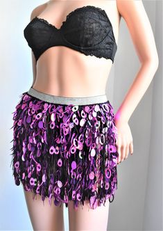 Purple Sequin Fringed Skirt Mix Sequin Festival Skirt | Etsy Bohemian Party Bottoms With Fringe, Bohemian Fringe Bottoms For Party, Rave Style Mini Skirt For Party, Fitted Bottoms For Party And Festivals, Sequin Bottoms For Festival And Party Season, Party Season Sequin Bottoms, Bohemian Party Skirt, Bohemian Skirt For Party, Summer Dance Bottoms With Sequins