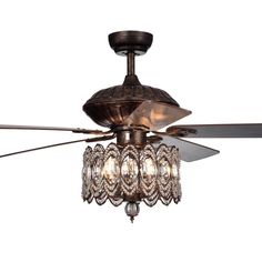 a ceiling fan with crystal chandelier hanging from it's blades