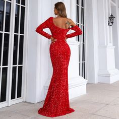 This Dress is fashionable for every occasion. the dress is made-to-order by professional tailors. You can choose from 50 colors, Regular sizes 2 to 16 and plus sizes 14w to 26W. Custom size is also available.. The product details: Color: Red, Length: Long, Silhouette: Mermaid, Neckline: Square, Primary Fabric: Sequin Glamorous One Shoulder Fitted Mermaid Dress, Glamorous One-shoulder Fitted Mermaid Dress, Fitted One Shoulder Mermaid Dress For Gala, One-shoulder Fitted Mermaid Dress For Gala, Fitted One-shoulder Mermaid Dress For Gala, Fitted Mermaid Gown For Banquet, Fitted Sequin Mermaid Dress For Banquet, Fitted Mermaid Banquet Dress, Fitted Long Sleeve Mermaid Dress With Sweep Train