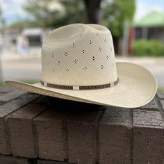 The perfect straw hat for summer and beyond! White Country Hat In Toquilla Straw, White Toquilla Straw Hat Bands For Ranch, Fitted White Toquilla Straw Sun Hat, Classic White Straw Hat For Ranch, White Country Style Hat In Toquilla Straw, White Fitted Toquilla Straw Sun Hat, White Country Style Toquilla Straw Hat, White Straw Hat With Short Brim For Ranch, White Straw Hat With Curved Brim For Ranch