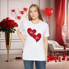 This classic Hearts Valentine Day unisex jersey short sleeve tee fits like a well-loved favorite. Soft cotton and quality print make users fall in love with it over and over again. These t-shirts have-ribbed knit collars to bolster shaping. The shoulders are tapered for a better fit over time. Dual side seams hold the garment's shape for longer.  .: Made with 100% Airlume combed and ring-spun cotton, a lightweight fabric (4.2 oz) that is easy to layer, breathable. Perfect for active and leisure wear.  .: The retail fit that is perfect for casual and semi-formal settings. The crew neckline adds a classic, neat style that's perfect for accessorizing. .: Bella+Canvas manufactures all its products in the US and internationally in humane, no-sweat-shop, sustainable way and is part of the Fair L Valentine's Day Graphic Print Short Sleeve T-shirt, Red Short Sleeve T-shirt With Heart Graphic, Red Heart Graphic T-shirt With Short Sleeves, White T-shirt For Valentine's Day Gift, Red Short Sleeve T-shirt For Gift, Red Short Sleeve Shirt For Gift, Red Short Sleeve Shirt As Gift, Red Short Sleeve Tops As Gift, Valentine's Day Short Sleeve T-shirt With Graphic Print