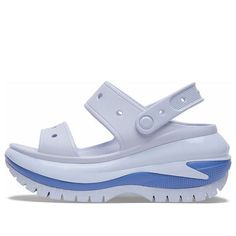 (WMNS) Crocs Mega Crush Sandals 'Light Blue' 207989-5AF Blue Round Toe Sandals Made Of Eva, Blue Round Toe Sandals With Eva Material, Blue Sporty Sport Sandals With Arch Support, Blue Sport Sandals With Arch Support, Blue Sandals With Arch Support For Summer, Blue Sport Sandals With Arch Support For Summer, Casual White Sandals With Translucent Outsole, Blue Comfortable Sport Sandals With Arch Support, Comfortable Blue Sport Sandals With Arch Support