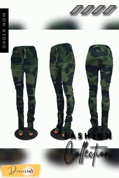 Casual Camouflage Bandage Full Length Streetwear Cargo Pants High Waist Camouflage Bottoms For Streetwear, Stretch Military Camouflage Bottoms, High Waist Fitted Camouflage Bottoms, Fitted High Waist Camouflage Bottoms, High Waist Camouflage Pants For Streetwear, Stretch Camouflage Bottoms With Pockets, Fitted Camouflage Cargo Trousers, Fitted Camouflage Military Pants, Green Combat Style Long Pants