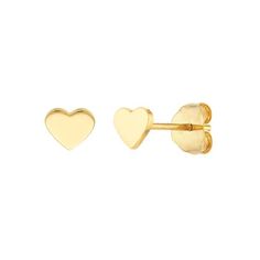 14K Yellow Gold Women's Heart Shaped Flat Stud Earrings. These simple 14K yellow gold studs will never go out of style. The flat heart studs are a fun piece that perfectly pairs with any outfit. Secures on a post back. Size: one size.  Gender: female.  Age Group: adult. Classic Gold Earrings For Valentine's Day, Yellow Gold Open Heart Earrings Tarnish Resistant, Classic Gold Open Heart Earrings, Classic Gold Pierced Heart Earrings, Classic Pierced Gold Heart Earrings, Yellow Gold Tarnish Resistant Open Heart Earrings, Tarnish Resistant Yellow Gold Open Heart Earrings, Valentine's Day Yellow Gold-plated Earrings, 14k Gold Tarnish-resistant Earrings For Valentine's Day