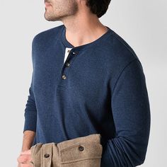 Add smart everyday styling essentials to your cold-weather wardrobe with this St. John's Bay men's henley neck top. Made from a heathered recycled cotton blend, this classic-fit pullover has a button placket closure and long cuffed sleeves. Wear it with jeans or pants. Closure Type: Button, Pullover HeadFit: Classic FitNeckline: Henley NeckSleeve Length: Long SleeveSleeve Style: Cuffed SleeveApparel Length: 29 InchesFiber Content: 60% Cotton, 40% Recycled PolyesterFabric Description: WaffleCare: Casual Henley For Everyday Fall Wear, Casual Cotton Henley For Winter, Casual Henley For Winter Layering, Casual Winter Henley For Layering, Casual Blue Long Sleeve Henley, Navy Tops For Everyday Fall Wear, Casual Navy Tops For Winter, Styling Essentials, Mens Henley