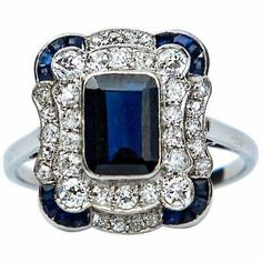 Edwardian Ring, Blue Emerald, Emerald Cut Diamond Ring, Unique Diamond Rings, Vintage Diamond Rings, Blue Sapphire Diamond, Diamond Anniversary Rings, Target Style, Star Sapphire