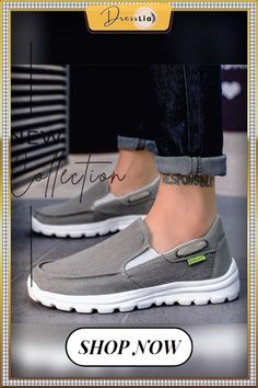 Men Canvas Casual Breathable Footwear Plus Size Flat Shoes Gray Slip-on Sneakers With Round Toe For Summer, Casual Round Toe Slip-ons For Outdoor, Gray Round Toe Slip-on Sneakers For Summer, Casual Slip-on Canvas Shoes For Outdoor, Casual Non-slip Slip-on Walking Shoes, Slip-on Canvas Shoes With Rubber Sole For Outdoor Activities, Slip-on Canvas Shoes With Rubber Sole For Outdoor, Casual Breathable Slip-ons For Outdoor, Casual Slip-ons For Outdoor Activities