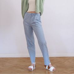 Very Comfortable Blue Gingham, Elastic Waist Trousers From Ost. Never Worn With Tags. Blue Gingham Pants Outfit, Summer Plaid Pants For Loungewear, Summer Plaid Loungewear Pants, Spring Plaid Loungewear Pants, Summer Plaid Relaxed Fit Pants, Plaid Relaxed Fit Summer Pants, Summer Relaxed Fit Plaid Pants, Plaid Straight Pants For Spring, Summer Gingham Straight Leg Bottoms