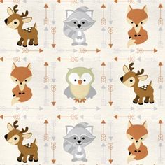 an animal themed wallpaper with deer, raccoon and owl on it's back