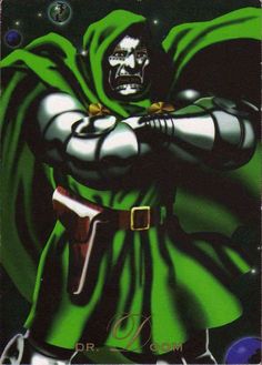 an image of a man in green and black costume holding his arms out to the side