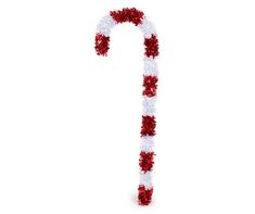 a candy cane decorated with red and white poinsettis on a white background