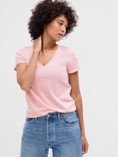 Favorite V-Neck T-Shirt | Gap Factory Spring V-neck Stretch T-shirt, Pink Relaxed Fit V-neck T-shirt, Solid Color Stretch V-neck T-shirt, Casual V-neck Top With Short Sleeves And Stretch, Relaxed Fit V-neck Top For Everyday, V-neck Stretch T-shirt, Stretch V-neck Top For Everyday, Solid Stretch V-neck T-shirt, Everyday Stretch V-neck Top