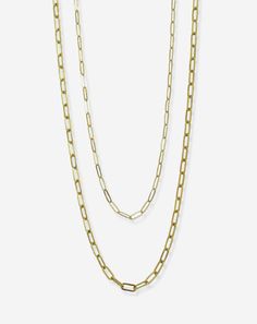 The most classic necklace! Choose from 2 styles of 14K gold filled necklaces that are extremely tarnish resistant. 17in long - can be clasped anywhere. Nickel and lead free. Save $15 when you purchase as a set. Gold Long Single Strand Necklace, Classic Gold-tone Jewelry With Lobster Clasp, Yellow Gold Chain Necklace With Rectangular Links For Layering, Gold Double Strand Jewelry With Lobster Clasp, Classic Everyday Charm Necklaces In 14k Gold Filled, 14k Gold-filled Oval Link Necklaces, Minimalist Gold Plated Chain Necklace With Lobster Clasp, Yellow Gold Chain Link Necklaces For Layering, Gold Jewelry With Cable Chain For Layering