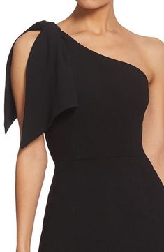 An elegant one-shoulder neckline and figure-hugging silhouette style a sophisticated midi dress with two panels that cascade over the single shoulder. 44" length (size Medium) One-shoulder neck Sleeveless Lined 97% polyester, 3% spandex Dry clean or machine wash, line dry Imported Elegant Off-shoulder Asymmetrical Dress For Night Out, Elegant Dress With Asymmetrical Neckline For Black-tie Events, Elegant Fitted One Shoulder Top With Asymmetrical Neckline, Elegant Fitted One-shoulder Top With Asymmetrical Neckline, Fitted One Shoulder Sleeveless Top For Formal Occasions, Fitted Sleeveless One Shoulder Top For Formal Occasions, Elegant One Shoulder Top With Asymmetrical Neckline, Elegant Strapless Asymmetrical Cocktail Dress, Fitted Sleeveless One-shoulder Top For Formal Occasions