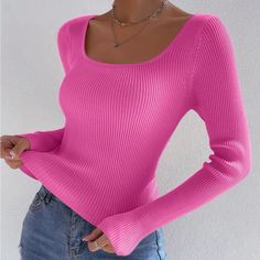 Brand New. Never Worn. Casual Scoop Neck Knit Sweater, Fall Scoop Neck Knit Top, Fall Knit Top With Scoop Neck, Fall Knit Scoop Neck Top, Casual Scoop Neck Sweater For Winter, Ribbed Scoop Neck Knit Top For Fall, Fall Knit Sweater With Scoop Neck, Ribbed Scoop Neck Knit Top, Shein Sweater