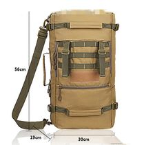 the back side of a backpack with straps and pockets on it, showing measurements for the shoulder strap