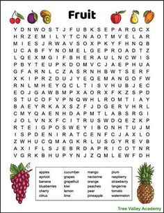 the fruit word search is shown in black and white