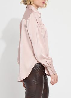 Made from 4-way stretch Hammered Silk-Touch Satin, the Zoe Utility Boho Blouse offers textured softness along with front patch pockets with buttons, a front and back yoke, pleated and ruched sleeves, as well as a voluminous, oversized fit. Light and easy to tuck, we love it styled with the Arco Moto Distressed Vegan Trouser and boots. Upon delivery, gently steam or iron to remove wrinkles. Hammered Silk- 98% Polyester, 2% Spandex 4-way stretch Oversized, size down for smaller fit Model is 5’10”, Elegant Relaxed-fit Blouse With Pockets, Chic Formal Blouse With Pockets, Elegant Relaxed Fit Blouse With Pockets, Elegant Blouse With Pockets In Relaxed Fit, Elegant Blouse With Pockets And Relaxed Fit, Chic Daywear Blouse With Pockets, Chic Blouse With Pockets For Daywear, Solid Color Daywear Blouse With Pockets, Elegant Solid Color Blouse With Pockets