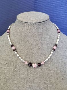 A uniquely styled Pink Rose necklace made of vibrant purple glass and pink tiger eye beads on silver-plated bead chain. Looks lovely with a variety of ensembles. An excellent gift for the woman you love. 2024 Beaded Jewelry Trends, Pink Bead Necklace, Pink Tiger, Beaded Jewelry Necklaces, Seed Beading, Vibrant Purple, Rose Necklace, Tiger Eye Beads, Eye Beads