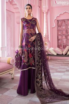 Purple Frock, Party Dresses Pakistani, Dresses By Occasions, Net Frock, Chiffon Suits, Dupatta Lace, Net Sleeves, Dresses Pakistani, Upscale Fashion