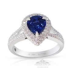 Custom Made new 18kt white gold sapphire ring containing an untreated pear cut natural blue Ceylon sapphire measuring 7.22 x 6.17 x 4.82 mm weighing 1.63 carat. Type II. Medium, moderately strong, blue color GIA B 5/4, set with 137 round brilliant cut diamonds with an approximate weight 0.64 ct's VS-Si clarity G - H color. Gorgeous unheated pear cut sapphire ring, this stunning natural sapphire has a near-perfect level of tone along with a strong saturation gives off this lovely cornflower hue w Pear-shaped Sapphire Ring, Luxury Pear-shaped Sapphire Ring With Prong Setting, Blue Sapphire Ring With Pear-shaped Center Stone, Luxury Blue Pear-shaped Sapphire Ring, Fine Jewelry Pear-shaped Sapphire Ring, Blue Pear-shaped Sapphire Ring With Accent Stones, Blue Pear-shaped Sapphire Ring With Center Stone, Blue Pear-shaped Sapphire Ring, Luxury White Gold Pear-shaped Sapphire Ring