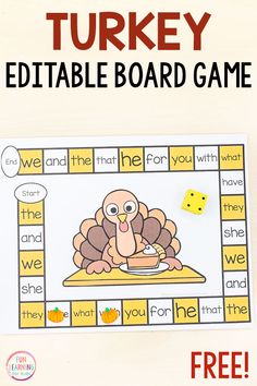 a turkey board game for kids to play on the table with free printables