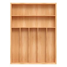 an empty wooden shelf on a white background