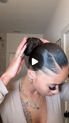 Kankelon Hair Styles, Bubble Ponytail Hairstyles Black Women Natural, Natural Hair Ponytail Styles Low Buns, Gymnastics Buns For Meets, Natural Slick Back Bun, How To Slick Down 4c Hair, Slick Back Styles Black Women, Natural Hair Bun Styles For Black Women, Sleek Ponytail Black Women Curly