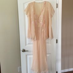 Beautiful!!! Never Worn New Gown Approximately 55 Inches Long Straps Adjustable Floral Touches Makes This Simply Stunning Size Large Spring Evening V-neck Nightgown, Sheer Fitted Sleepwear For Spring, Fitted Sheer Sleepwear For Spring, Spring Evening V-neck Sleepwear, Elegant Victoria's Secret Dress For Wedding Night, Victoria's Secret Fitted Sleepwear For Wedding, Sheer Fitted Nightgown For Spring, Fitted Victoria's Secret Sleepwear For Wedding, Victoria's Secret Fitted Wedding Sleepwear