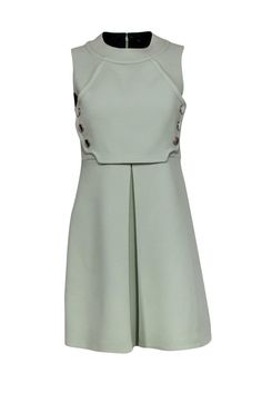 Current Boutique-Gucci - Pistachio Green Button Front Flared Dress Sz 4 Elegant Gucci Dress For Summer, Gucci Formal Summer Dresses, Chic Sleeveless Gucci Dress, Sleeveless Formal Gucci Dress, Chic Gucci Sleeveless Dress, Gucci Sleeveless Formal Dress, Spring Fitted Dress With Button Back, Gucci Summer Cocktail Dress, Summer Gucci Cocktail Dress