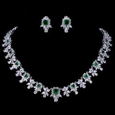 Emerald Bridal Jewelry Sets Fine Jewelry Green Bridal Necklace As Gift, Formal Green Emerald Diamond Necklace, Green Fine Jewelry Sets For Anniversary, Formal Green Emerald Gemstone Necklace, Round Green Emerald Necklace With Jewels, Green Jewels Jewelry Sets For Anniversary, Green Fine Jewelry Necklace For Formal Occasions, Green Jeweled Jewelry Sets For Anniversary, Elegant Dark Green Jewelry For Weddings