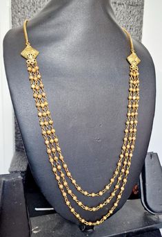 designer gold plated chain necklace, stunning design ideal for any special event Luxury Gold-tone Chain Necklace For Party, Elegant Gold Pearl Necklace With Gold Beads, Traditional Festive Necklace With Delicate Chain, Luxury Gold Plated Chain Necklace For Weddings, Gold Plated Chain Necklaces For Wedding, Gold Long Beaded Chain Necklace, Gold Beaded Long Chain Necklace, Gold Long Beaded Necklace, Formal Gold Chain Necklace With Beads