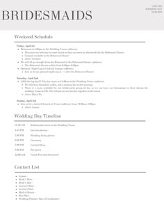 the wedding checklist is shown in this format, and it includes information for each bride