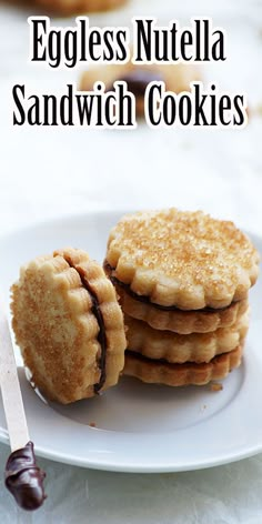 eggless nutella sandwich cookies on a white plate