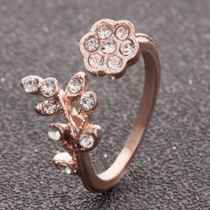 Lovely Flower Rhinestone Ring – Cutie Gifts Store Adjustable Flower Ring For Valentine's Day, Rose Gold Cubic Zirconia Flower Promise Ring, Rose Gold Flower Shaped Rings For Gift, Mother's Day Rose Gold Flower Ring, Gold Crystal Flower Ring For Anniversary, Rose Gold Cubic Zirconia Flower Ring As A Gift, Rose Gold Flower-shaped Cubic Zirconia Rings, Rose Gold Flower-shaped Rings With Cubic Zirconia, Rose Gold Flower Shaped Crystal Wedding Ring