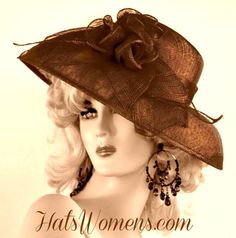 Beautiful Wide Brimmed Sinamay Straw Formal Kentucky Derby Hat For Women. Choose From A Variety Of Colors. Gold Brimmed Mini Hat For Formal Events, Brown Brimmed Sun Hat For Party, Gold Brimmed Mini Hat For Formal Occasions, Classic Mini Hat With Short Brim For Wedding, Elegant Brown Sun Hat With Short Brim, Elegant Brown Flat Brim Straw Hat, Elegant Fitted Brown Sun Hat, Elegant Brown Fitted Sun Hat, Elegant Brown Wide Brim Hat