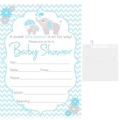 a baby shower is shown with an envelope