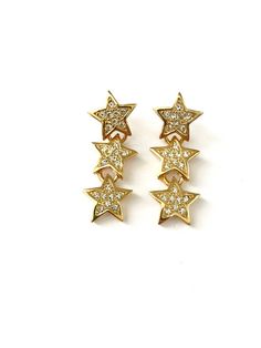 Vintage Rhinestone Star Tiered Dangle Drop Earrings Interchangeable Earrings, Vintage Lockets, Keepsake Jewelry, Small Art, Dangle Charms, Vintage Rhinestone, Charm Earrings, Faux Pearl, Jewelry Earrings Dangle