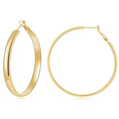 PRICES MAY VARY. Lightweight: Approx 0.26oz thick hoop earrings for women trendy, comfortable for everyday wear and you don’t even feel them Hypoallergenic: 14k gold hoops earrings for women with 925 sterling silver post, no lead or nickel hypoallergenic hoop earrings for women's sensitive ears Size: 5mm thick, 50mm diameter elegant gold earrings hoops, 20 gauge post with sturdy secure clasp, easy to put on and take off Shiny: Handcrafted high polished finish thick gold hoop earrings 14k real go Real Gold Hoop Earrings, Gold Hoops Earrings, Thick Gold Hoop Earrings, Thick Gold Hoops, Thick Hoop Earrings, 14k Gold Hoop Earrings, Small Gold Hoop Earrings, Small Gold Hoops, Gold Earrings For Women